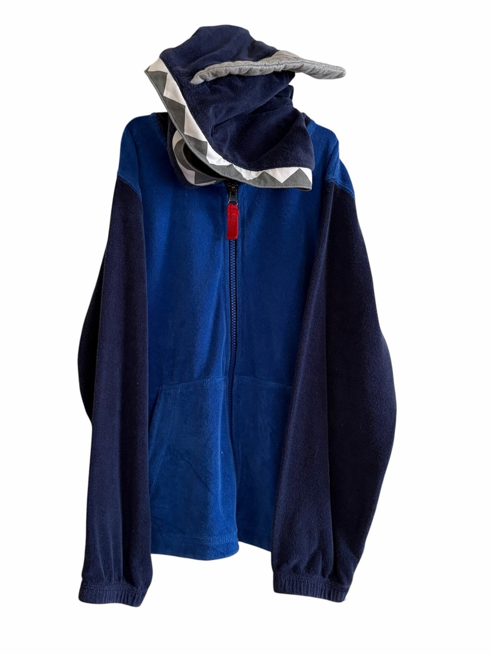 Kids Navy Blue Full-Zip Fleece Jacket with Shark Hood